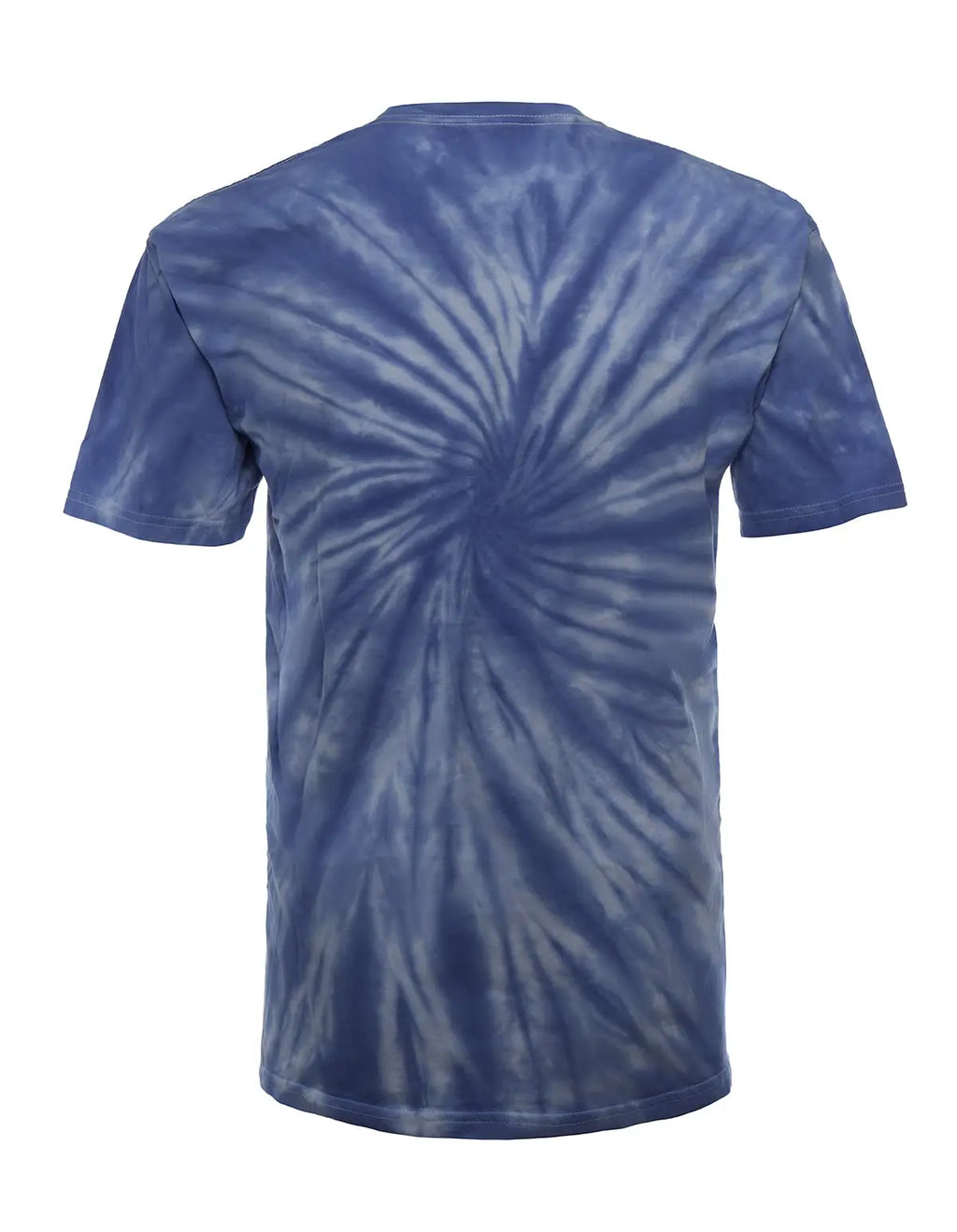 SpectraUSA Sky Single Spiral Tie Dye T-shirt with a vibrant spiral design, shown from the back.