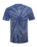 SpectraUSA Sky Single Spiral Tie Dye T-shirt with a vibrant spiral design, shown from the back.