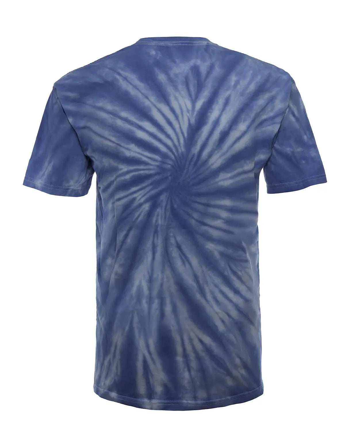 SpectraUSA Sky Single Spiral Tie Dye T-shirt with a vibrant spiral design, shown from the back.