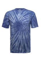 SpectraUSA Sky Single Spiral Tie-Dye T-shirt featuring a vibrant spiral design on the front.