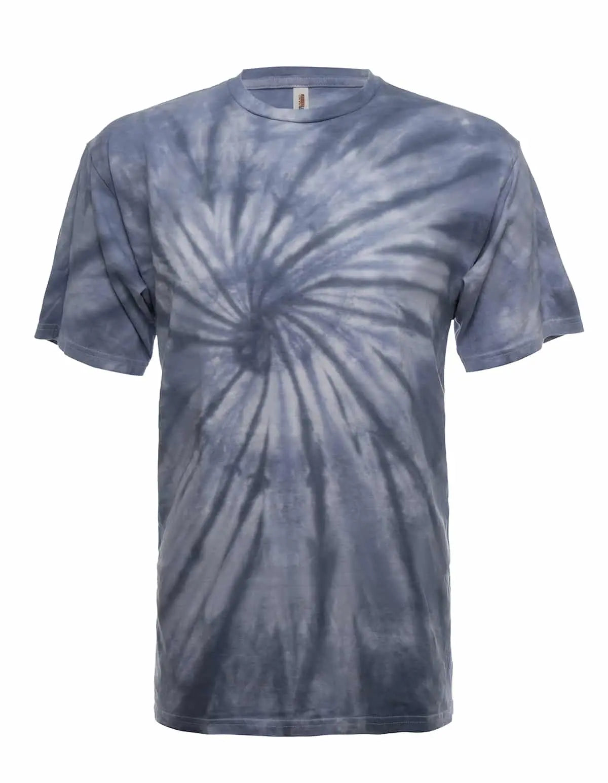 SpectraUSA Steel Quartz Spiral Tie-Dye T-shirt featuring a vibrant spiral design on a casual tee front view.