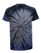 SpectraUSA surf spiral tie-dye t-shirt with vibrant, swirling pattern, shown from the back. Bright, colorful graphic tee for casual wear.