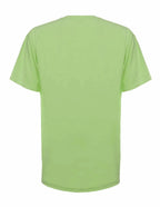 Back view of a neon green SpectraUSA garment dye T-shirt with vibrant color and soft fabric texture.