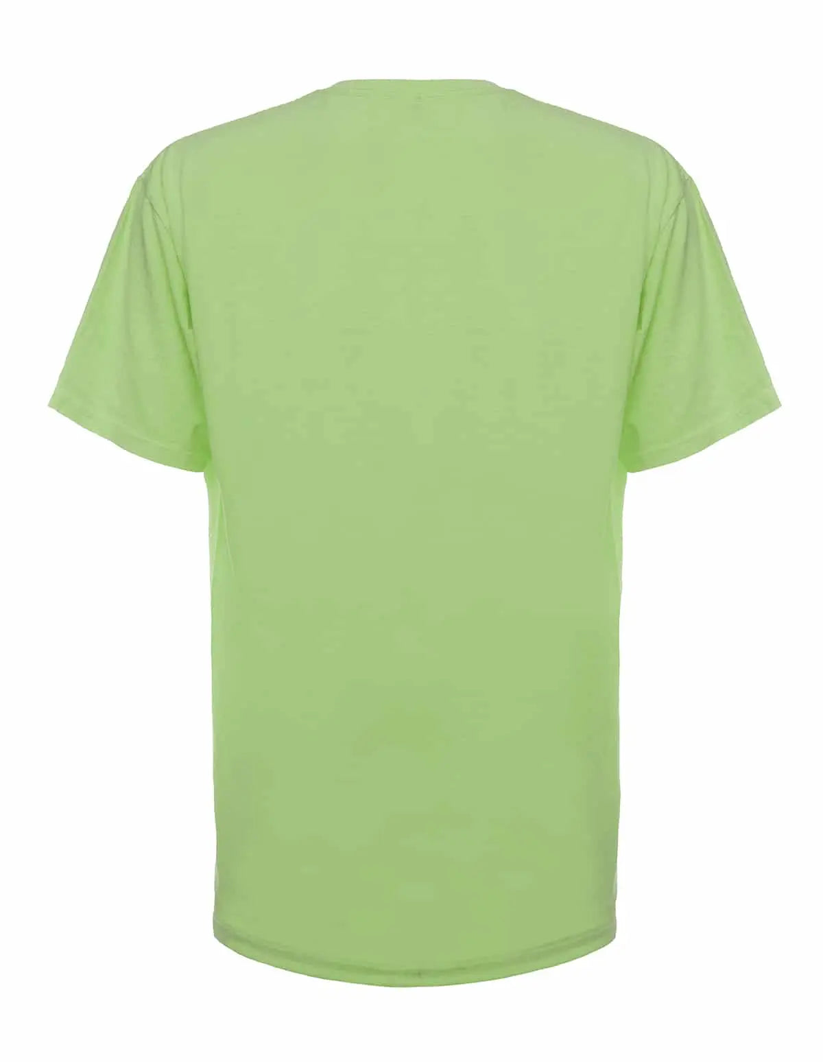 Back view of a neon green SpectraUSA garment dye T-shirt with vibrant color and soft fabric texture.