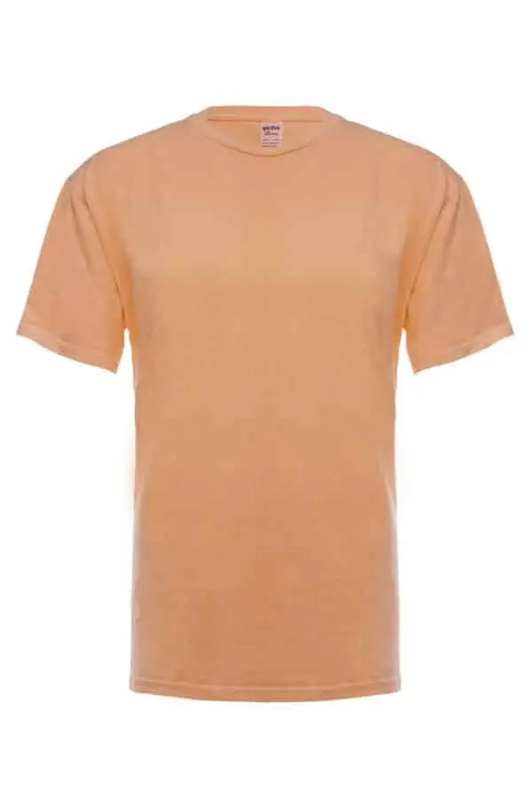 SpectraUSA neon orange garment dye applied to a t-shirt, showcasing vibrant color and fabric texture.
