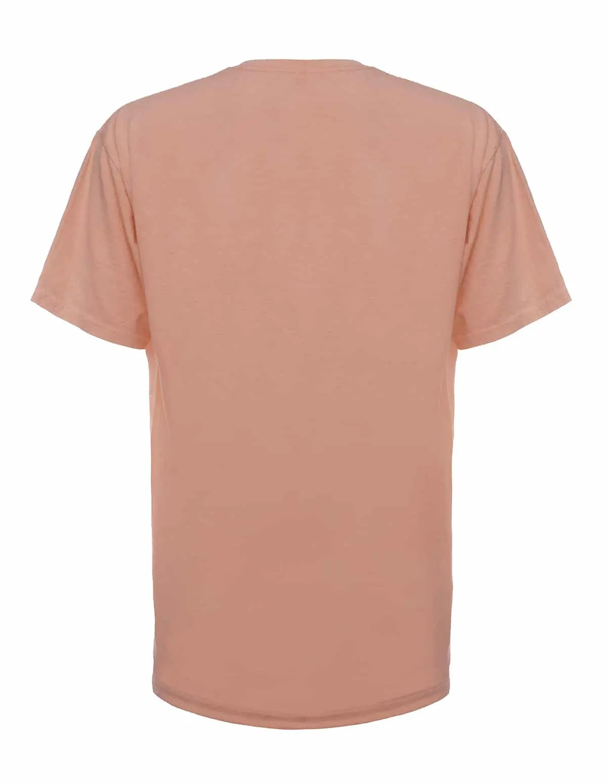 Back view of a neon pink SpectraUSA garment dye tee, showcasing the vibrant color and casual fit.