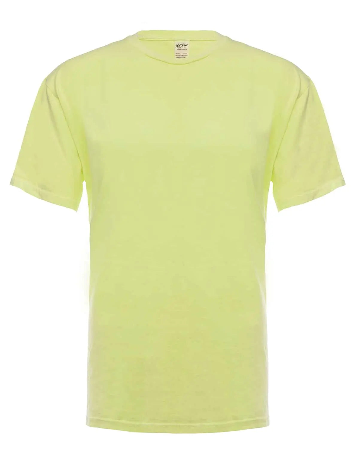 SpectraUSA neon yellow garment dye T-shirt front view showing vibrant color and smooth fabric texture.