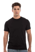 Men's black Retro Ring-Spun Crew Neck T-Shirt by SpectraUSA, front view showing classic crew neckline and soft fabric texture.