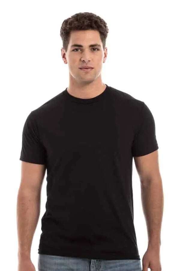 Men's black Retro Ring-Spun Crew Neck T-Shirt by SpectraUSA, front view showing classic crew neckline and soft fabric texture.