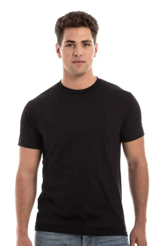 Men's black Retro Ring-Spun Crew Neck T-Shirt by SpectraUSA, front view showing classic crew neckline and soft fabric texture.