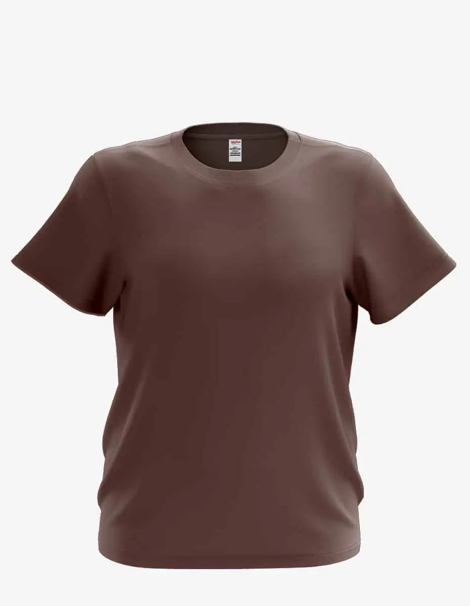 Chocolate brown kids' crew neck sweater by SpectraUSA, front view showing soft fabric and classic fit.