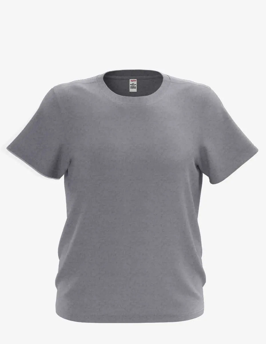 Kids' heather grey crew neck sweatshirt by SpectraUSA, front view showing classic crew neck design and soft fabric.