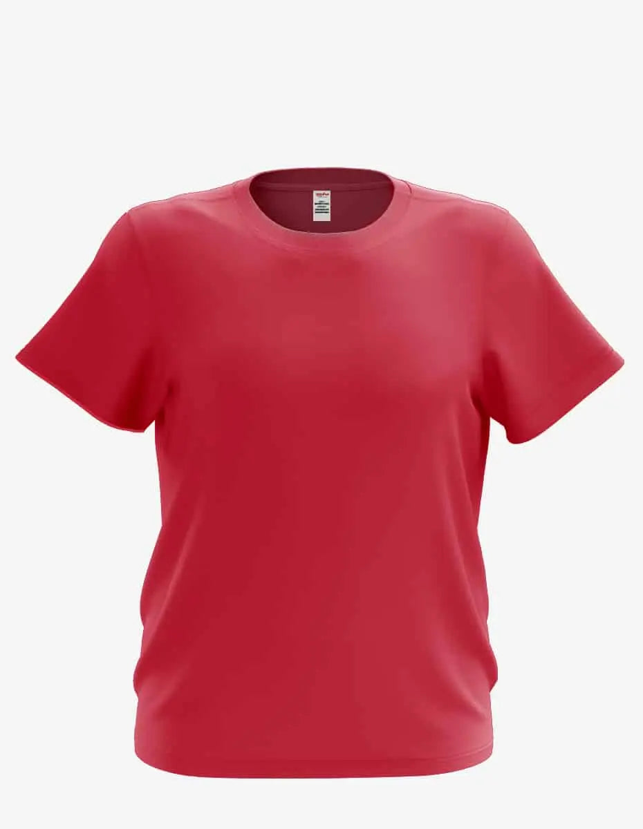 Red youth crew neck sweater from SpectraUSA, front view showing soft fabric and classic fit.