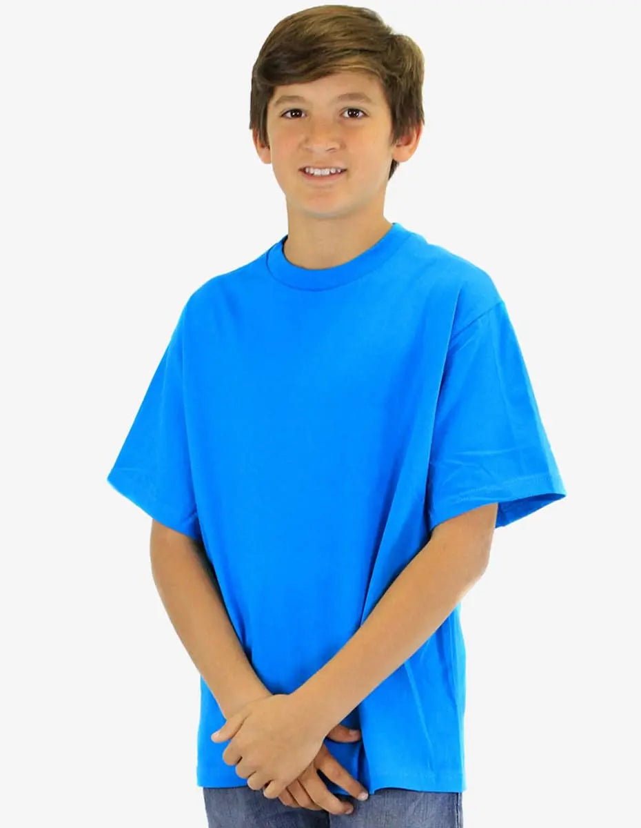 Blue youth crew neck sweater from SpectraUSA, designed for kids, with a comfortable fit and casual style.