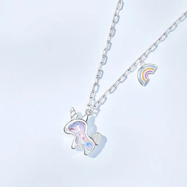 s925 silver fantasy rainbow unicorn necklace women's light luxury high-end collarbone chain nowadaysfashion
