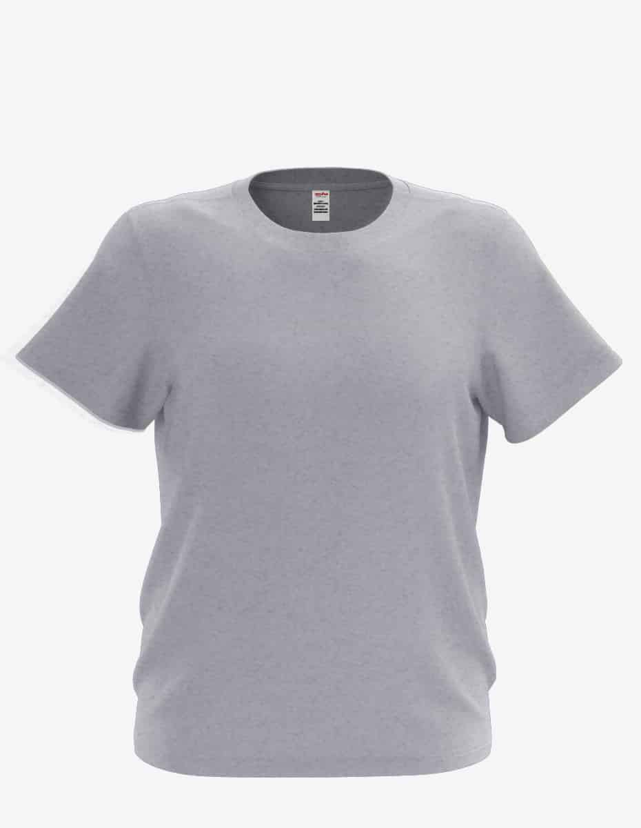 Kid's basic heather grey T-shirt by SpectraUSA, front view showing soft fabric and classic crew neckline.
