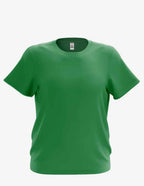 Bright green kid's basic T-shirt from SpectraUSA, front view showing simple crew neck design and soft fabric.