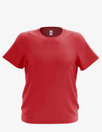 Red kid's basic T-shirt from SpectraUSA, front view showing soft cotton fabric and simple crew neckline.