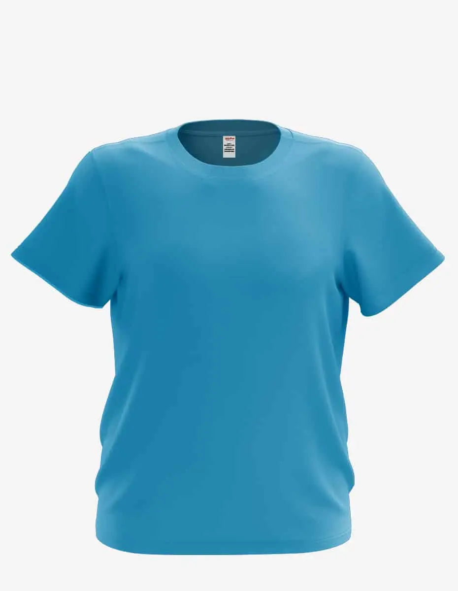 Turquoise kid's basic T-shirt from SpectraUSA, front view showing soft cotton fabric and simple design for children.