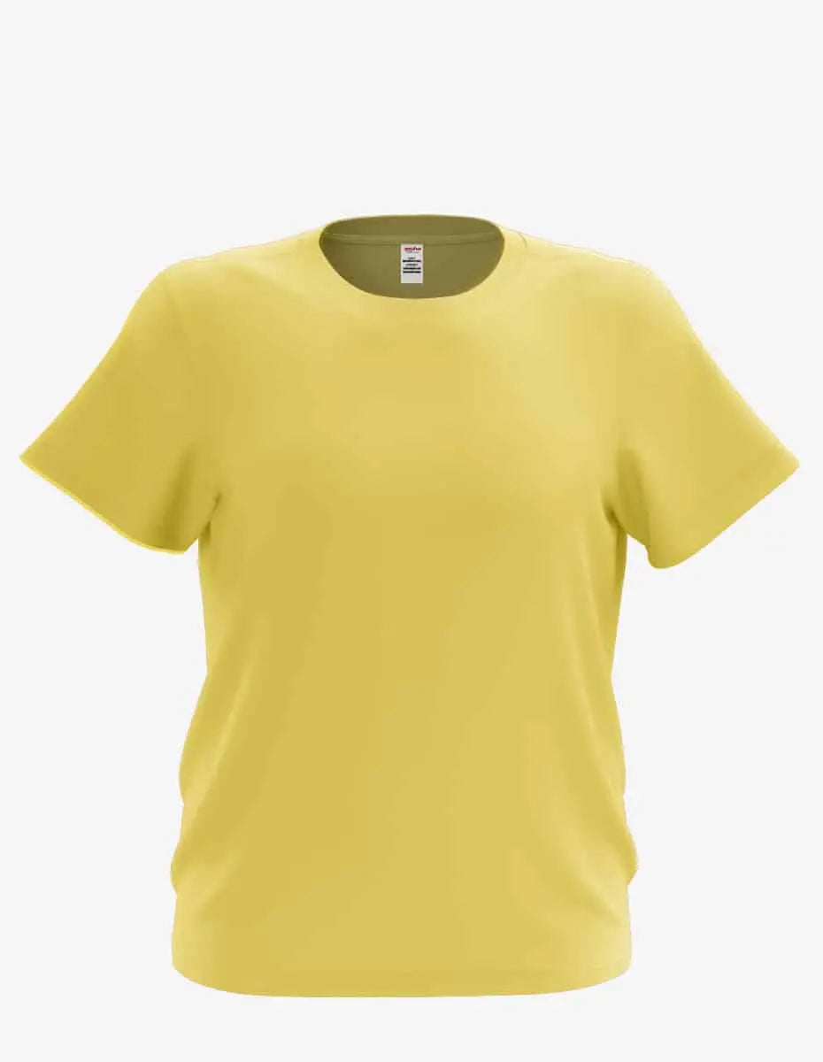 Yellow kid's basic T-shirt from SpectraUSA, front view showing soft cotton fabric and simple design.