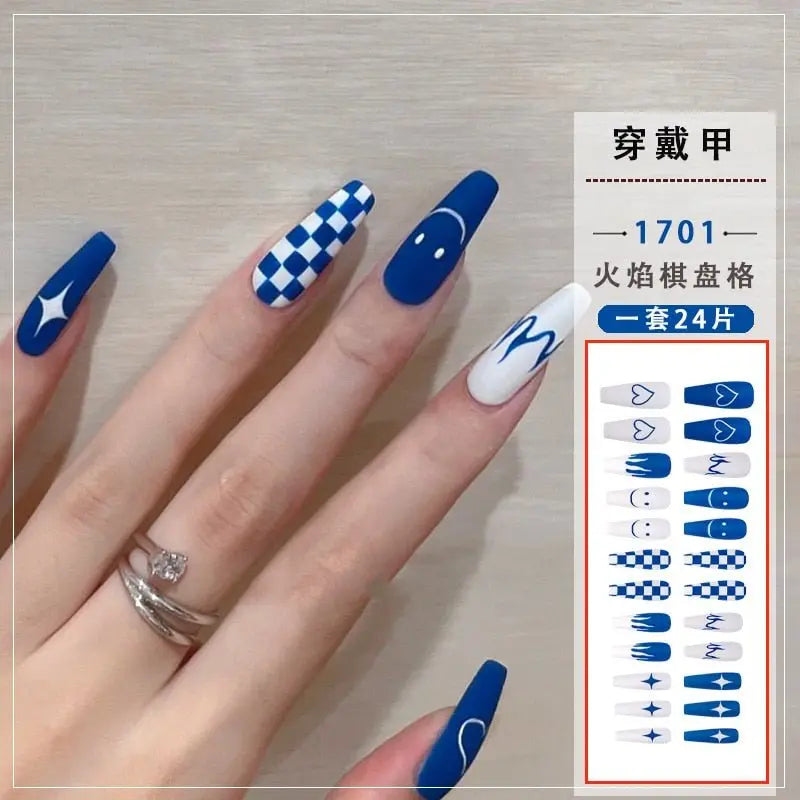 24Pcs/Box Charming Pink Flame Short Fake Nails press on Square Head Full Cover Detachable nowadaysfashion