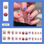 24Pcs/Box Charming Pink Flame Short Fake Nails press on Square Head Full Cover Detachable nowadaysfashion