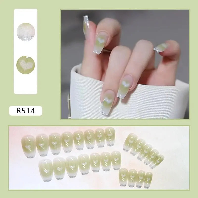 24Pcs/Box Charming Pink Flame Short Fake Nails press on Square Head Full Cover Detachable - Blade & Thread