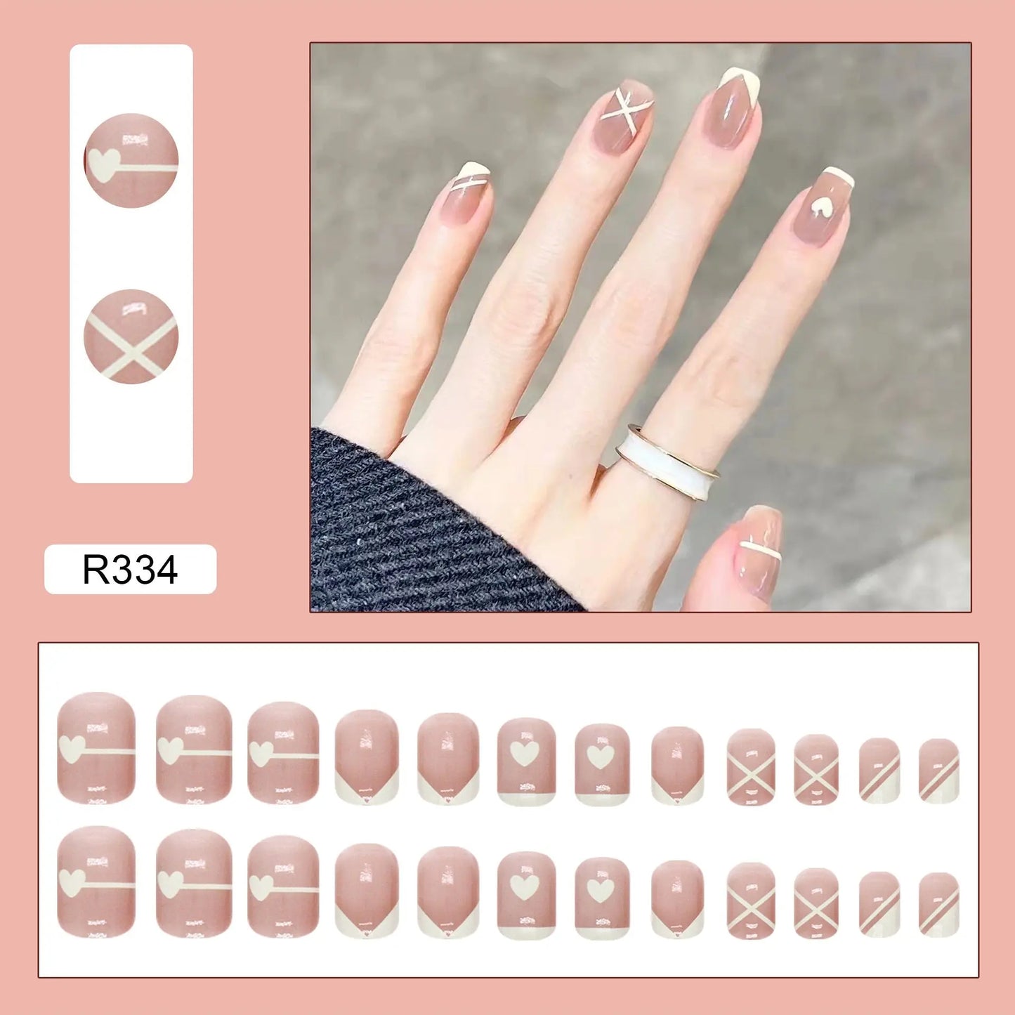 24Pcs/Box Charming Pink Flame Short Fake Nails press on Square Head Full Cover Detachable - Blade & Thread