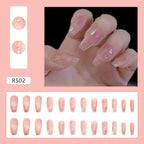 24Pcs/Box Charming Pink Flame Short Fake Nails press on Square Head Full Cover Detachable nowadaysfashion