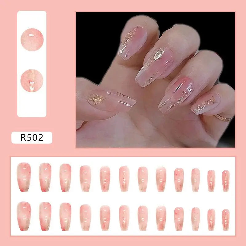 24Pcs/Box Charming Pink Flame Short Fake Nails press on Square Head Full Cover Detachable - Blade & Thread