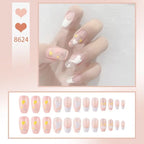 24Pcs/Box Charming Pink Flame Short Fake Nails press on Square Head Full Cover Detachable nowadaysfashion