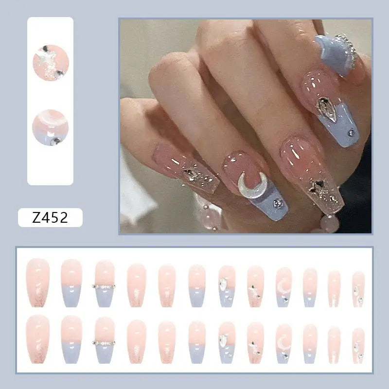 24Pcs/Box Charming Pink Flame Short Fake Nails press on Square Head Full Cover Detachable - Blade & Thread