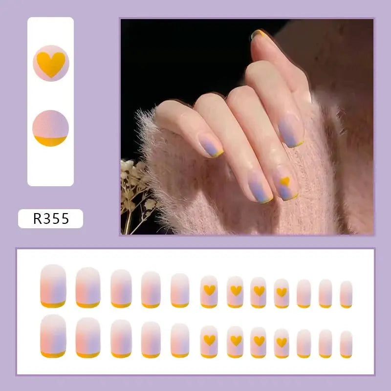 24Pcs/Box Charming Pink Flame Short Fake Nails press on Square Head Full Cover Detachable - Blade & Thread