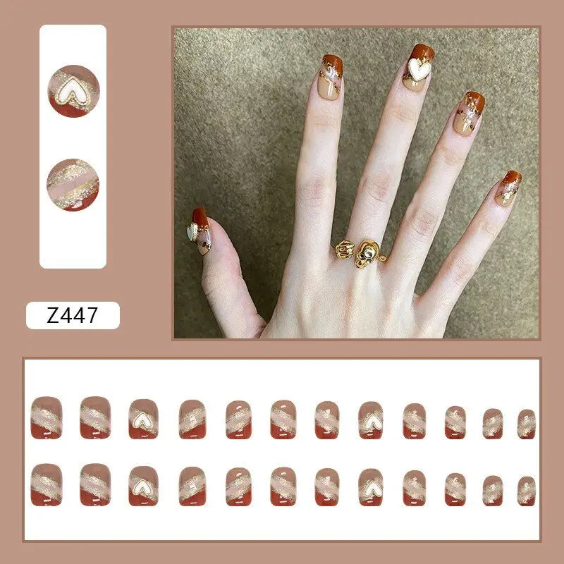 24Pcs/Box Charming Pink Flame Short Fake Nails press on Square Head Full Cover Detachable - Blade & Thread