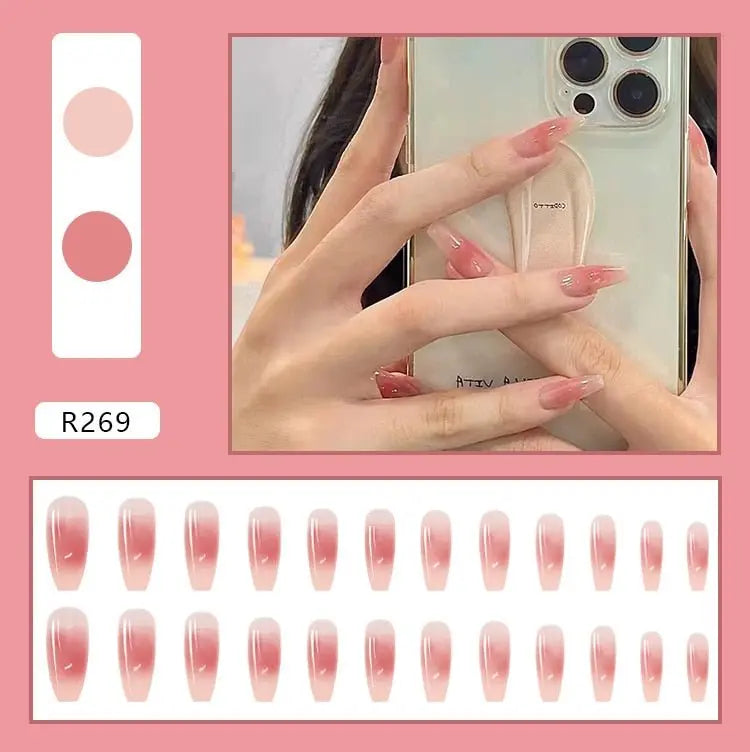 24Pcs/Box Charming Pink Flame Short Fake Nails press on Square Head Full Cover Detachable - Blade & Thread