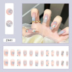 24Pcs/Box Charming Pink Flame Short Fake Nails press on Square Head Full Cover Detachable nowadaysfashion