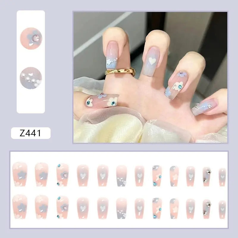 24Pcs/Box Charming Pink Flame Short Fake Nails press on Square Head Full Cover Detachable - Blade & Thread