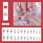 24Pcs/Box Charming Pink Flame Short Fake Nails press on Square Head Full Cover Detachable nowadaysfashion