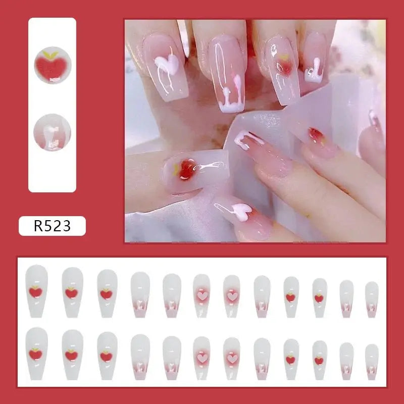 24Pcs/Box Charming Pink Flame Short Fake Nails press on Square Head Full Cover Detachable nowadaysfashion