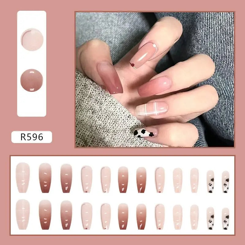 24Pcs/Box Charming Pink Flame Short Fake Nails press on Square Head Full Cover Detachable nowadaysfashion