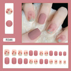 24Pcs/Box Charming Pink Flame Short Fake Nails press on Square Head Full Cover Detachable nowadaysfashion