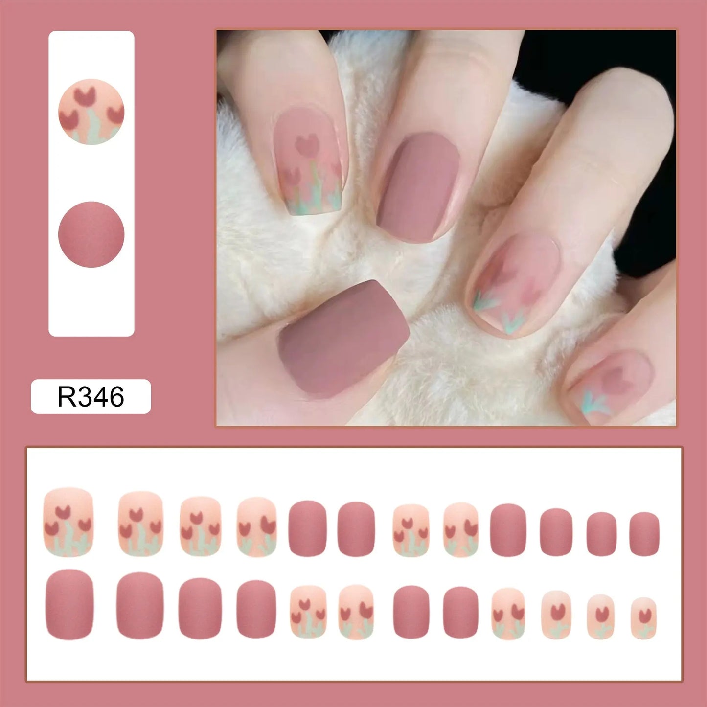 24Pcs/Box Charming Pink Flame Short Fake Nails press on Square Head Full Cover Detachable - Blade & Thread