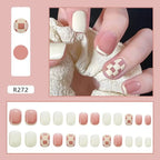 24Pcs/Box Charming Pink Flame Short Fake Nails press on Square Head Full Cover Detachable nowadaysfashion