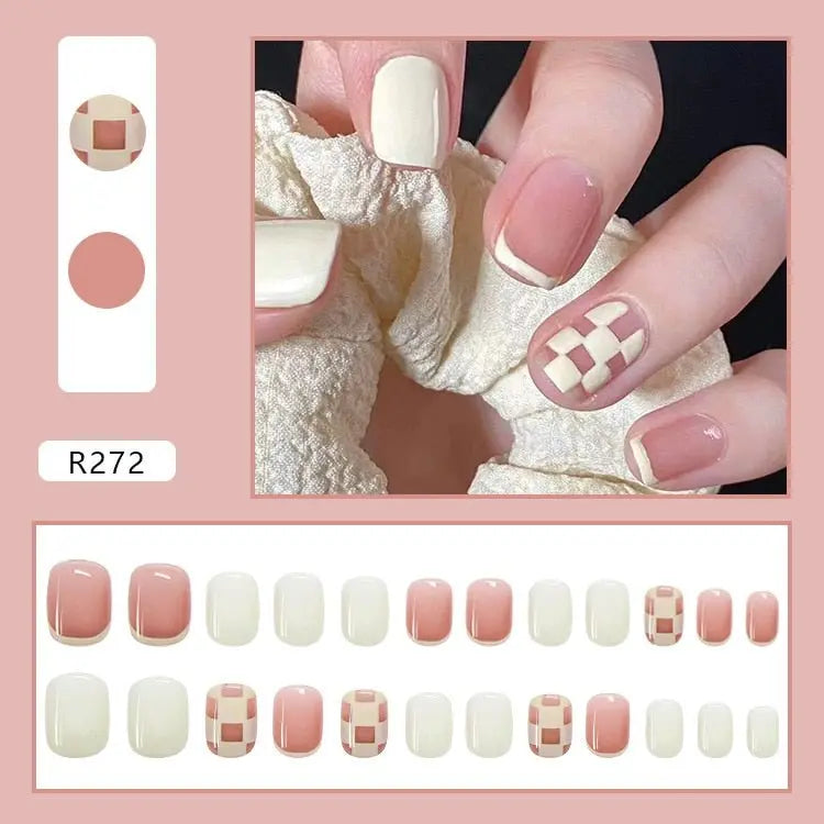 24Pcs/Box Charming Pink Flame Short Fake Nails press on Square Head Full Cover Detachable nowadaysfashion
