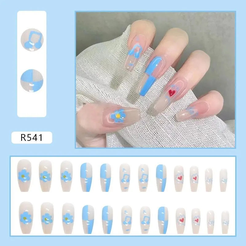 24Pcs/Box Charming Pink Flame Short Fake Nails press on Square Head Full Cover Detachable nowadaysfashion