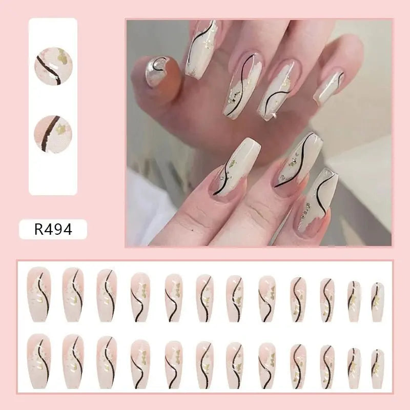 24Pcs/Box Charming Pink Flame Short Fake Nails press on Square Head Full Cover Detachable - Blade & Thread