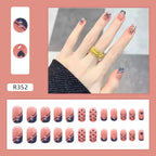 24Pcs/Box Charming Pink Flame Short Fake Nails press on Square Head Full Cover Detachable nowadaysfashion