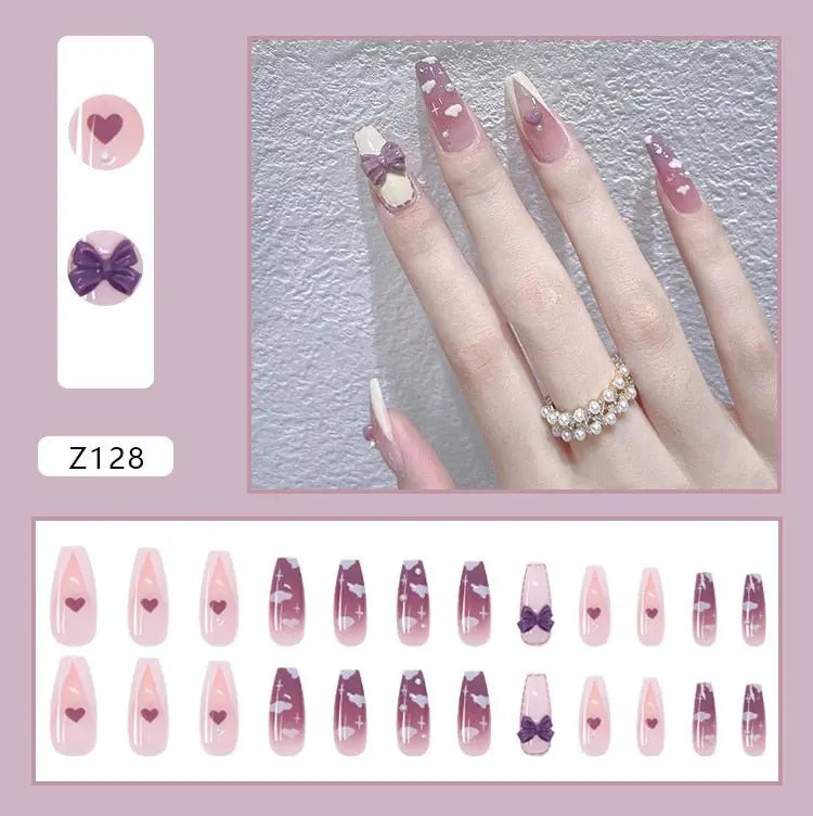 24Pcs/Box Charming Pink Flame Short Fake Nails press on Square Head Full Cover Detachable nowadaysfashion