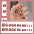 24Pcs/Box Charming Pink Flame Short Fake Nails press on Square Head Full Cover Detachable nowadaysfashion