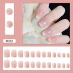 24Pcs/Box Charming Pink Flame Short Fake Nails press on Square Head Full Cover Detachable nowadaysfashion